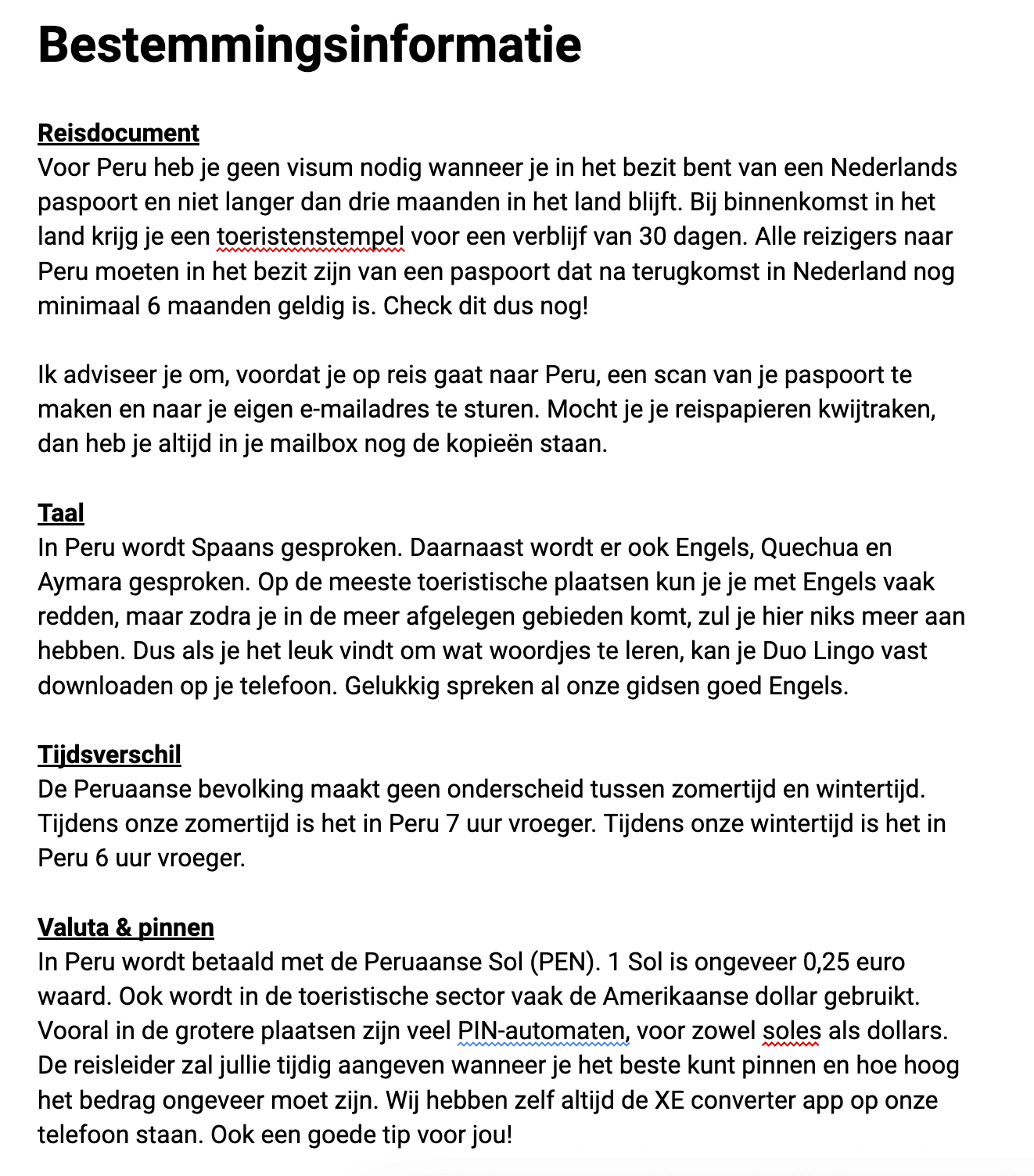 De oude bestemmingsinformatie: een losse PDF per bestemming