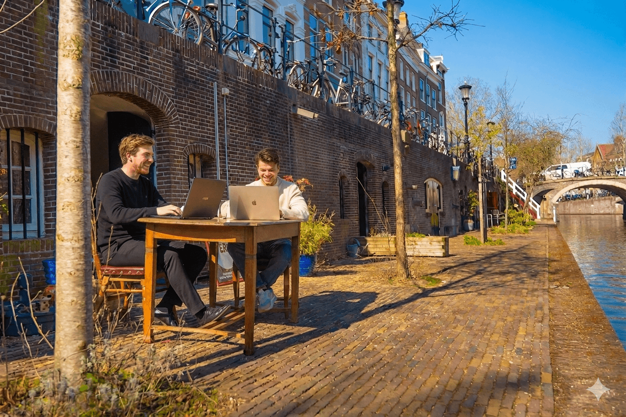 Victor aan het werk aan de gracht